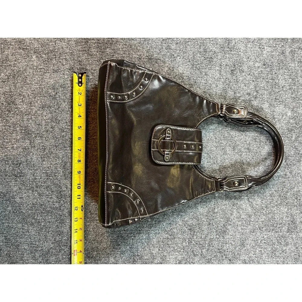 Faux‎ Leather Womens Classic Hobo Bag Dark Brown with Rivets